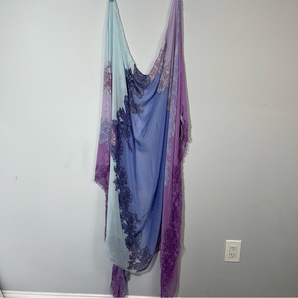 NWT NORDSTROM PURPLE REGENCY LACE PRINT SILK BLEND SCARF WRAP BEACH COVERUP O/S - Picture 10 of 12